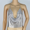 Women Metal Sequins Sexy Wrapped Chest,Halter Back Deep V Exposed Umbilical All-Match Vest Camisole Street Fashion Woman Top