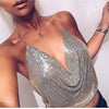 Women Metal Sequins Sexy Wrapped Chest,Halter Back Deep V Exposed Umbilical All-Match Vest Camisole Street Fashion Woman Top