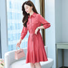Women Midi Shirt Dress Autumn Spring Winter Runway 2022 Elegant Korean Long Sleeve Dress Ruffles Office Lady Casual Party Dress