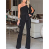 Women New Fashion Stylish Office Lady Solid Party Elegant Jumpsuit Stylish One Shoulder Slit Sleeve Casual Summer Jumpsuit 2022