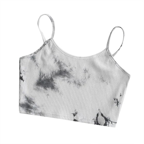 Women New Fashion Tie Dye Print Tank Vest Spring Summer Sleeveless Sexy Crop Tops Ribbed Knitted Leisure Basic Bodycon Bra Camis
