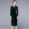 Women Notched Double Breasted Velvet Long Blazer Pencil Dress Slim Elegant OL Work Bodycon Dresses Office Business