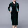 Women Notched Double Breasted Velvet Long Blazer Pencil Dress Slim Elegant OL Work Bodycon Dresses Office Business