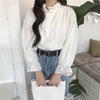 Women Stylish All-match Autumn White Solid Blouse Shirt Women Korean Style Long Sleeve Kawaii Casual Tops 11359