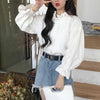 Women Stylish All-match Autumn White Solid Blouse Shirt Women Korean Style Long Sleeve Kawaii Casual Tops 11359