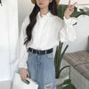 Women Stylish All-match Autumn White Solid Blouse Shirt Women Korean Style Long Sleeve Kawaii Casual Tops 11359