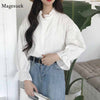 Women Stylish All-match Autumn White Solid Blouse Shirt Women Korean Style Long Sleeve Kawaii Casual Tops 11359