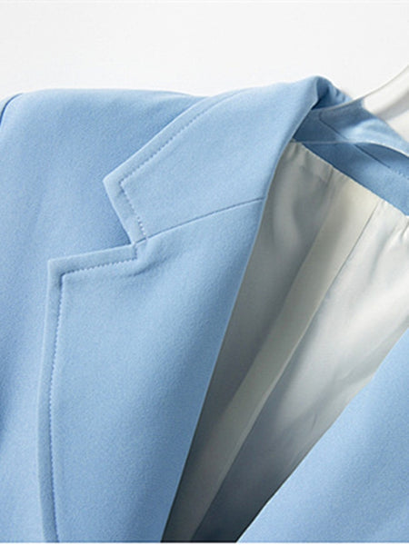 Women Notched Collar Office Wear Blue Blazer Coat 2023 Early Autumn Single Button Lady OL Back Slit Jacket Top