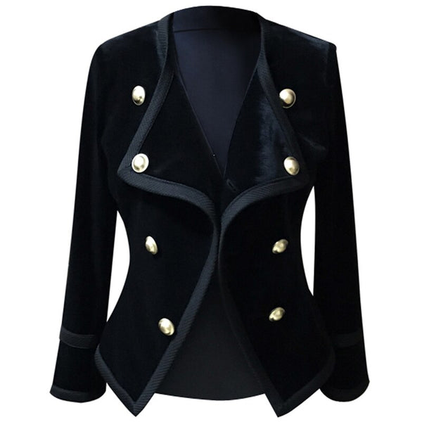 Women Notched Collar Short Jacket Coat 2023 Autumn Winter Double Breasted Suit Female Velvet Black Slim Outwear