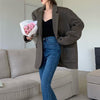Women Notched Collar Woolen Blend Blazer Jackets Office Ladies Single Breasted Vintage Casual Warm Business Coat 2022 Winter