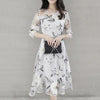 Women O Neck 3/4 Mesh Sleeve Floral Print Large Swing Double Layer Midi Dress Plus Size Summer Women's Dress 2022 Robe