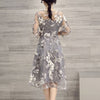 Women O Neck 3/4 Mesh Sleeve Floral Print Large Swing Double Layer Midi Dress Plus Size Summer Women's Dress 2022 Robe