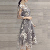 Women O Neck 3/4 Mesh Sleeve Floral Print Large Swing Double Layer Midi Dress Plus Size Summer Women's Dress 2022 Robe