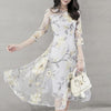 Women O Neck 3/4 Mesh Sleeve Floral Print Large Swing Double Layer Midi Dress Plus Size Summer Women's Dress 2022 Robe