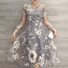 Women O Neck 3/4 Mesh Sleeve Floral Print Large Swing Double Layer Midi Dress Plus Size Summer Women's Dress 2022 Robe