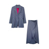 Women OL Elegant Skirt Suit Solid Blue Satin Slim Jacket & Midi Split Skirt Two Pieces Sets Female Work Outfits Workwear Set