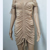 Women's Shoulder Detail Fitted Dress Short Sleeve Drawstring Solid Dress