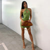 Women Off Shoulder Bodycon Dress Summer Cross Halter Backless Party Club Short Mini Vestidos Sleeveless Solid Stretch Sundress