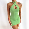 Women Off Shoulder Bodycon Dress Summer Cross Halter Backless Party Club Short Mini Vestidos Sleeveless Solid Stretch Sundress