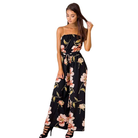 Women Off Shoulder Floral Playsuit Ladies Romper Long Jumpsuit Trouser Monos cortos de mujer Combishort femme Macacao feminino