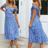 Women Off Shoulder Floral Print Boho Midi Dress Women Beach Summer Dresses Ladies Strapless Long Maxi Dress Vestidos Female