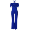 Women Off Shoulder Jumpsuit Crotchet Lace Rompers Sexy Halter Neck Wide Leg Pants Elegant Long Overalls Female Bodysuit Playsuit