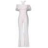 Women Off Shoulder Jumpsuit Crotchet Lace Rompers Sexy Halter Neck Wide Leg Pants Elegant Long Overalls Female Bodysuit Playsuit