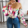 Women Off Shoulder Lantern Sleeve Floral Print Top for Women Top 2023