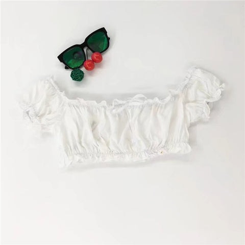 Women Off Shoulder Ruffle Trim Crop Top
