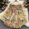 Women Off Shoulder Strap Dress Slash Neck Puff Sleeve Wide Leg Jumpsuits Summer Bohemian Print Vacation Short Playsuit