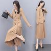 Women Office Lady Solid Outwear Loose Elegant Belt Blazer + High Waist PleatedA-Line Skirt Suit Spring Autumn 2 Pieces Sets