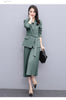 Women Office Lady Solid Outwear Loose Elegant Belt Blazer + High Waist PleatedA-Line Skirt Suit Spring Autumn 2 Pieces Sets