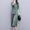 Women Office Lady Solid Outwear Loose Elegant Belt Blazer + High Waist PleatedA-Line Skirt Suit Spring Autumn 2 Pieces Sets