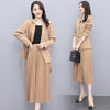 Women Office Lady Solid Outwear Loose Elegant Belt Blazer + High Waist PleatedA-Line Skirt Suit Spring Autumn 2 Pieces Sets