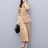 Women Office Lady Solid Outwear Loose Elegant Belt Blazer + High Waist PleatedA-Line Skirt Suit Spring Autumn 2 Pieces Sets