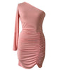 Women One Shoulder Pink Mini  Dress  Party Club Sexy Slim Dress