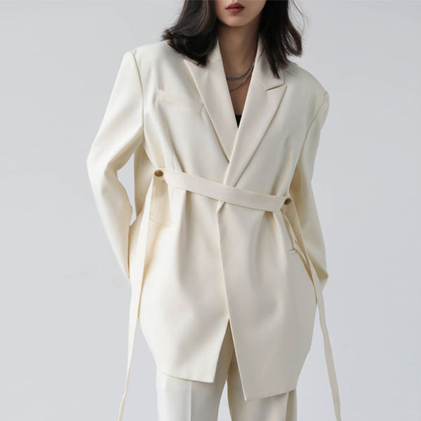 Women Oversize Long Blazer Notched Spring Autumn Loose Casual Blazers Jacket 2023