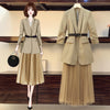 Women Oversized Long Coat Suit Mesh Skirt Two Piece Set 2022 spring summer Female Elegant Solid Blazer Dress Suits with Belt