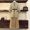 Women Oversized Suit Long Coat Mesh Skirt Two-piece Set 2023 Autumn Winter Female Elegant Solid Blazer Dress Suits with Belt s13