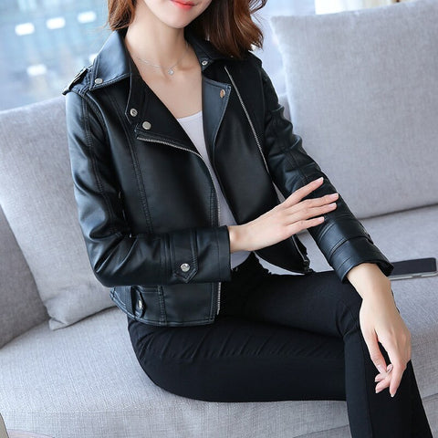 Women PU Leather Coat Blazer Long Sleeve Lapel Zipper Jacket Outerwear Short Clothes for Female Ladies Spring Autumn New