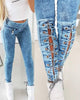 Women Pants Solid Color Lace-up Skinny Jeans Casual Pants for Women Jeans