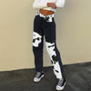 Women Patterned Patchwork Jeans 2022 Autumn Loose Wide Leg Pants Pockets Mopping Trousers