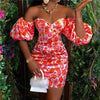Women Pencil Dress Summer Off Shoulder Floral Elegant Dresses Sexy Skinny Evening Party Formal Dresses Ruffles Ladies Dress 2022