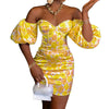 Women Pencil Dress Summer Off Shoulder Floral Elegant Dresses Sexy Skinny Evening Party Formal Dresses Ruffles Ladies Dress 2022