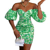 Women Pencil Dress Summer Off Shoulder Floral Elegant Dresses Sexy Skinny Evening Party Formal Dresses Ruffles Ladies Dress 2022