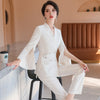 Women Pink Blazer Lapel Long Flare Sleeve Slim Fit Jacket Spring Summer 2023 Chic Office Ladies Tops With Belt