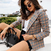 Women Plaid Blazer Double Breasted Pockets Jacket 2022 Office Ladies Blazer Notched Collar Female Slim Blazer Coat Talever