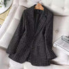 Women Plaid Blazers 2023 Long Sleeve Blazer Elegant Office Ladies Tops Casual Streetwear Spring Female Outerwear 5XL