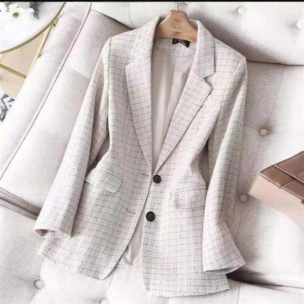 Women Plaid Blazers 2023 Long Sleeve Blazer Elegant Office Ladies Tops Casual Streetwear Spring Female Outerwear 5XL
