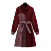 Women Plaid Dress Autumn and Winter 2022 Turn-down Collar Long Sleeve Houndstooth Patchwork Thicken Shirt Dresses with Belt